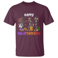 Hallothanksmas T Shirt Halloween Thanksgiving Christmas HalloThanksMas Skeleton - Wonder Print Shop