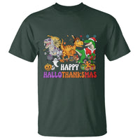 Hallothanksmas T Shirt Halloween Thanksgiving Christmas HalloThanksMas Dinosaur - Wonder Print Shop