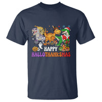Hallothanksmas T Shirt Halloween Thanksgiving Christmas HalloThanksMas Dinosaur - Wonder Print Shop