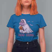 Baby Hippo Moo Deng T Shirt For Women Boo-deng Halloween Cute Pygmy Hippopotamus - Wonder Print Shop