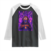 Mason 67 Meme Graphic Raglan Shirt Glowing Eyes Devil Edit 6 7 Viral Six Seven Scream - Wonder Print Shop