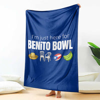 I'm Just Here for the Benito Bowl Funny Puerto Rican Game Day Throw Blanket Plantains Chairs and Flag Music Fans