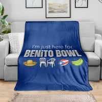 I'm Just Here for the Benito Bowl Funny Puerto Rican Game Day Throw Blanket Plantains Chairs and Flag Music Fans