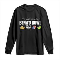 I'm Just Here for the Benito Bowl Funny Puerto Rican Game Day Long Sleeve Shirt Plantains Chairs and Flag Music Fans