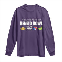 I'm Just Here for the Benito Bowl Funny Puerto Rican Game Day Long Sleeve Shirt Plantains Chairs and Flag Music Fans
