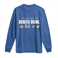 I'm Just Here for the Benito Bowl Funny Puerto Rican Game Day Long Sleeve Shirt Plantains Chairs and Flag Music Fans