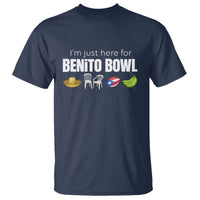 I'm Just Here for the Benito Bowl Funny Puerto Rican Game Day T Shirt Plantains Chairs and Flag Music Fans