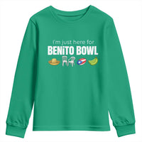 I'm Just Here for the Benito Bowl Funny Puerto Rican Game Day Youth Sweatshirt Plantains Chairs and Flag Music Fans