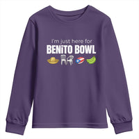 I'm Just Here for the Benito Bowl Funny Puerto Rican Game Day Youth Sweatshirt Plantains Chairs and Flag Music Fans
