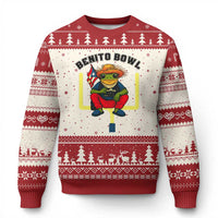 Benito Bowl Coquí Frog Football Ugly Christmas Sweater Funny Puerto Rico Flag Game Day Music Fans