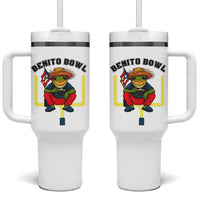 Benito Bowl Coquí Frog Football Tumbler With Handle Funny Puerto Rico Flag Game Day Music Fans