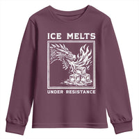 Ice Melts Under Resistance Youth Sweatshirt Against Ice Protest Dragon Graphic with Fire