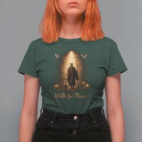 Walk for Peace Lantern Path T Shirt For Women Monk and Aloka the Dog Spiritual Journey