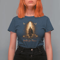 Walk for Peace Lantern Path T Shirt For Women Monk and Aloka the Dog Spiritual Journey