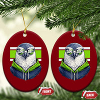 Cool Hawk Wearing Hoodie Graphic Ceramic Ornament Game Day Swagger