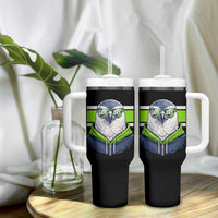 Cool Hawk Wearing Hoodie Graphic Tumbler With Handle Game Day Swagger