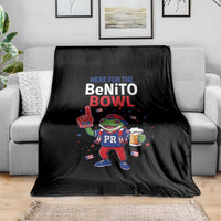 Funny Benito Bowl Puerto Rican Football Throw Blanket Coquí Frog Music Fan with Beer and Foam Finger