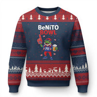 Funny Benito Bowl Puerto Rican Football Ugly Christmas Sweater Coquí Frog Music Fan with Beer and Foam Finger