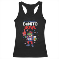 Funny Benito Bowl Puerto Rican Football Racerback Tank Top Coquí Frog Music Fan with Beer and Foam Finger