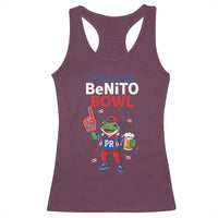 Funny Benito Bowl Puerto Rican Football Racerback Tank Top Coquí Frog Music Fan with Beer and Foam Finger