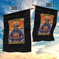 Funny San Benito Patron del Halftime Garden Flag Bowl 2026 Puerto Rican Football Music Fan