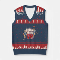 Dream Team 76 Founding Fathers Playing Basketball V-Neck Knit Sweater Vest Funny George Washington Abraham Lincoln Patriotic Sports Fan
