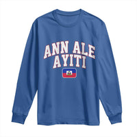 Ann Ale Ayiti Collegiate Athletic Sport Style Long Sleeve Shirt Let's Go Haiti Haitian Flag and Coat of Arms Pride