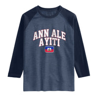 Ann Ale Ayiti Collegiate Athletic Sport Style Raglan Shirt Let's Go Haiti Haitian Flag and Coat of Arms Pride