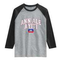 Ann Ale Ayiti Collegiate Athletic Sport Style Raglan Shirt Let's Go Haiti Haitian Flag and Coat of Arms Pride