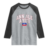 Ann Ale Ayiti Collegiate Athletic Sport Style Raglan Shirt Let's Go Haiti Haitian Flag and Coat of Arms Pride