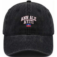 Ann Ale Ayiti Collegiate Athletic Sport Style Washed Cotton Baseball Cap Let's Go Haiti Haitian Flag and Coat of Arms Pride