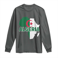 Algeria Algerian Pride Map of Africa Heritage Graphic Long Sleeve Shirt Patriotic North African Roots National Flag