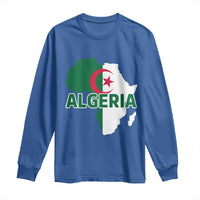 Algeria Algerian Pride Map of Africa Heritage Graphic Long Sleeve Shirt Patriotic North African Roots National Flag
