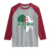 Algeria Algerian Pride Map of Africa Heritage Graphic Raglan Shirt Patriotic North African Roots National Flag