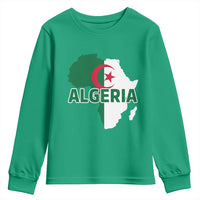 Algeria Algerian Pride Map of Africa Heritage Graphic Youth Sweatshirt Patriotic North African Roots National Flag
