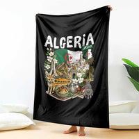 Algeria Algerian Culture and Landmarks Collage Graphic Throw Blanket Proud Fennec Fox Heritage and Arabic Calligraphy