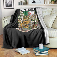 Algeria Algerian Culture and Landmarks Collage Graphic Throw Blanket Proud Fennec Fox Heritage and Arabic Calligraphy