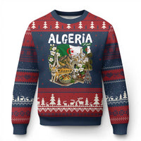 Algeria Algerian Culture and Landmarks Collage Graphic Ugly Christmas Sweater Proud Fennec Fox Heritage and Arabic Calligraphy