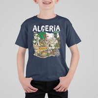 Algeria Algerian Culture and Landmarks Collage Graphic T Shirt For Kid Proud Fennec Fox Heritage and Arabic Calligraphy