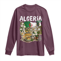 Algeria Algerian Culture and Landmarks Collage Graphic Long Sleeve Shirt Proud Fennec Fox Heritage and Arabic Calligraphy