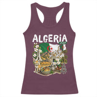 Algeria Algerian Culture and Landmarks Collage Graphic Racerback Tank Top Proud Fennec Fox Heritage and Arabic Calligraphy