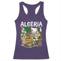 Algeria Algerian Culture and Landmarks Collage Graphic Racerback Tank Top Proud Fennec Fox Heritage and Arabic Calligraphy