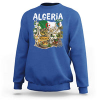 Algeria Algerian Culture and Landmarks Collage Graphic Sweatshirt Proud Fennec Fox Heritage and Arabic Calligraphy