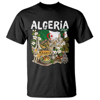Algeria Algerian Culture and Landmarks Collage Graphic T Shirt Proud Fennec Fox Heritage and Arabic Calligraphy