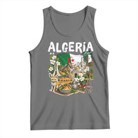 Algeria Algerian Culture and Landmarks Collage Graphic Tank Top Proud Fennec Fox Heritage and Arabic Calligraphy