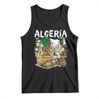 Algeria Algerian Culture and Landmarks Collage Graphic Tank Top Proud Fennec Fox Heritage and Arabic Calligraphy