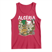 Algeria Algerian Culture and Landmarks Collage Graphic Tank Top Proud Fennec Fox Heritage and Arabic Calligraphy