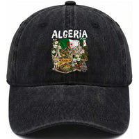 Algeria Algerian Culture and Landmarks Collage Graphic Washed Cotton Baseball Cap Proud Fennec Fox Heritage and Arabic Calligraphy