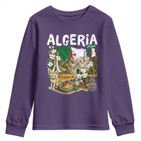 Algeria Algerian Culture and Landmarks Collage Graphic Youth Sweatshirt Proud Fennec Fox Heritage and Arabic Calligraphy