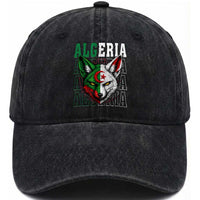 Algerian Fennec Fox Face Algeria National Flag Graphic Washed Cotton Baseball Cap Proud North African Desert Animal